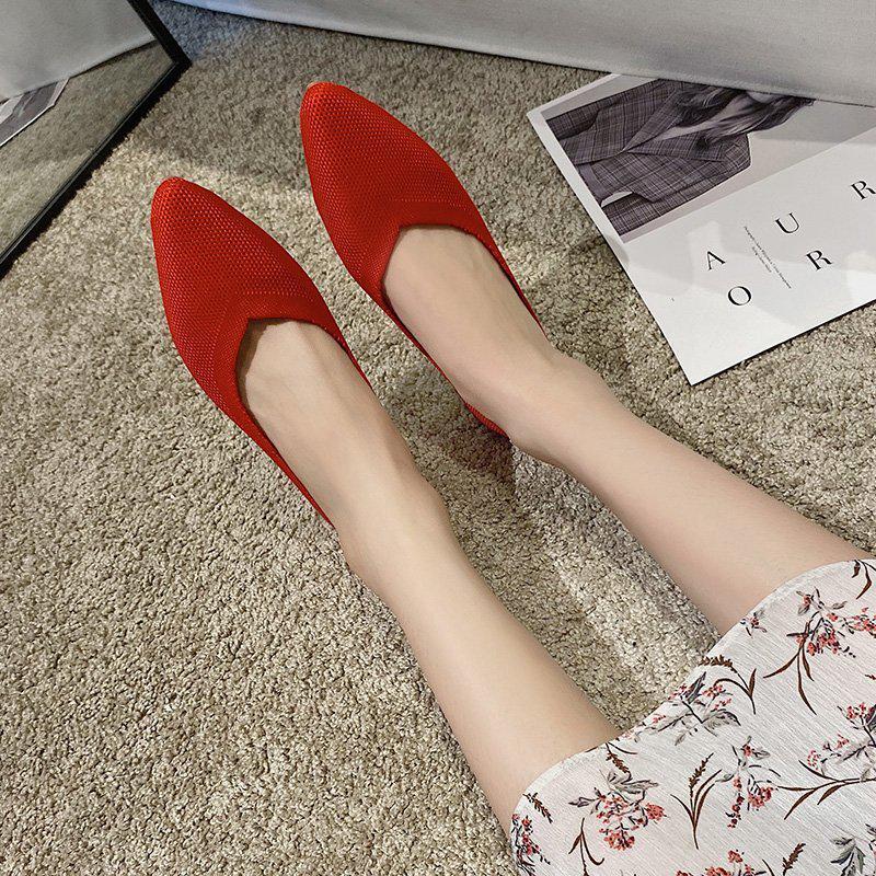Solid Color Pointed Toe Women's Slip-On Flats - Breathable, Low Heel, Casual Knit Design