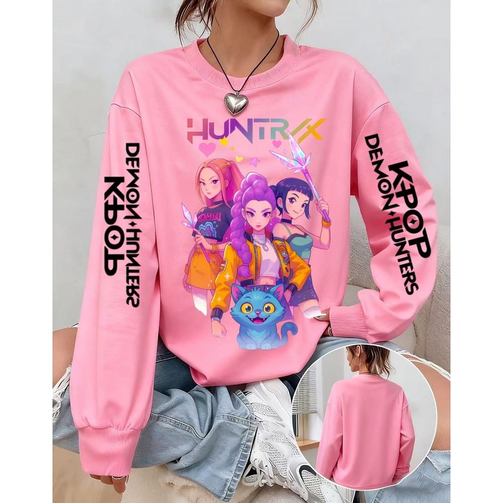 Women's loose K-pop Demon Hunters  round neck sweatshirt autumn and winter large sizeh  comfortble cute K-pop Demon Hunters