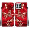 Handmade PU Leather Flip Case for Honor X8b Anti-Slip Shockproof Cover with Wrist Strap & Heart/Rose Cat Designs