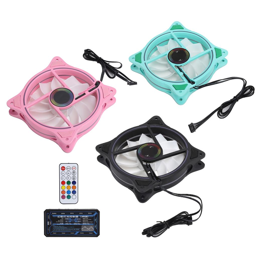 3Pcs Cooling Fans ARGB Controller 11 Fan Blades Silent Computer Air Cooler 1200rpm 12VGreen Black Pink