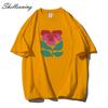 Shellsuning Beautiful Flowers Printed T-shirt for Women Summer Oversized Casual O-neck Simple All-match Girl Tees Basic Harajuku Couple Tops