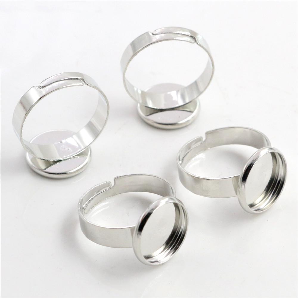 12mm 20mm 25mm 10pcs Black Silver Plated Adjustable Ring Settings Blank/Base,Fit 12/20/25mm Glass Cabochons;Ring Bezels