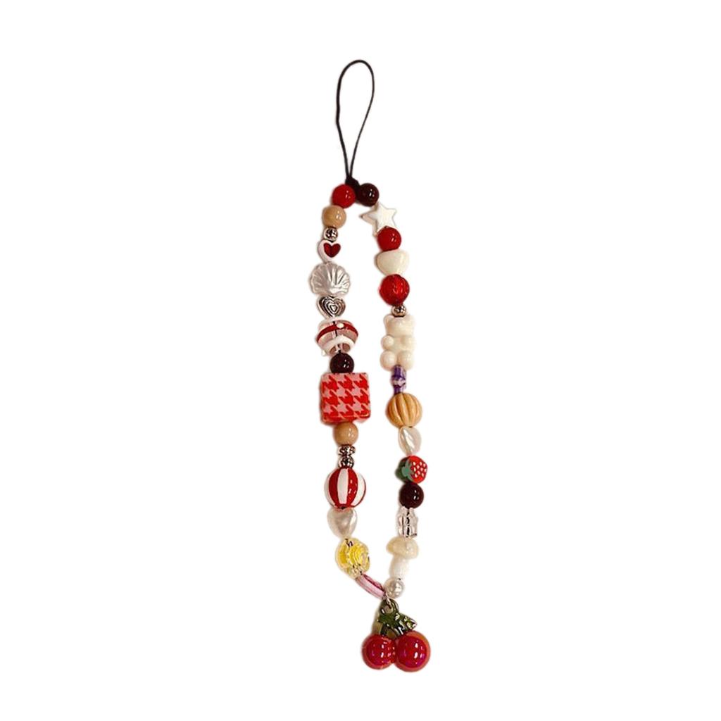 Heart Charm Keyring with Cherry Bear Cherry Bear Beaded Phone Keyring Keychain Pendant Hangings Decoration for Purse