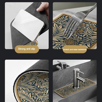 Diatom Mud Faucet Draining Mat Self Absorbent Non-Slip Faucet Splash Catcher Fantasy Style Quick Dry Absorbent Pad Home Kitchen