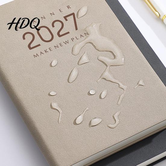 Flat Lay Writing Notebook 2027 Daily Monthly Planner Agenda Vintage Sheepskin Texture Cover Thick Paper Book for Business Office And Personal