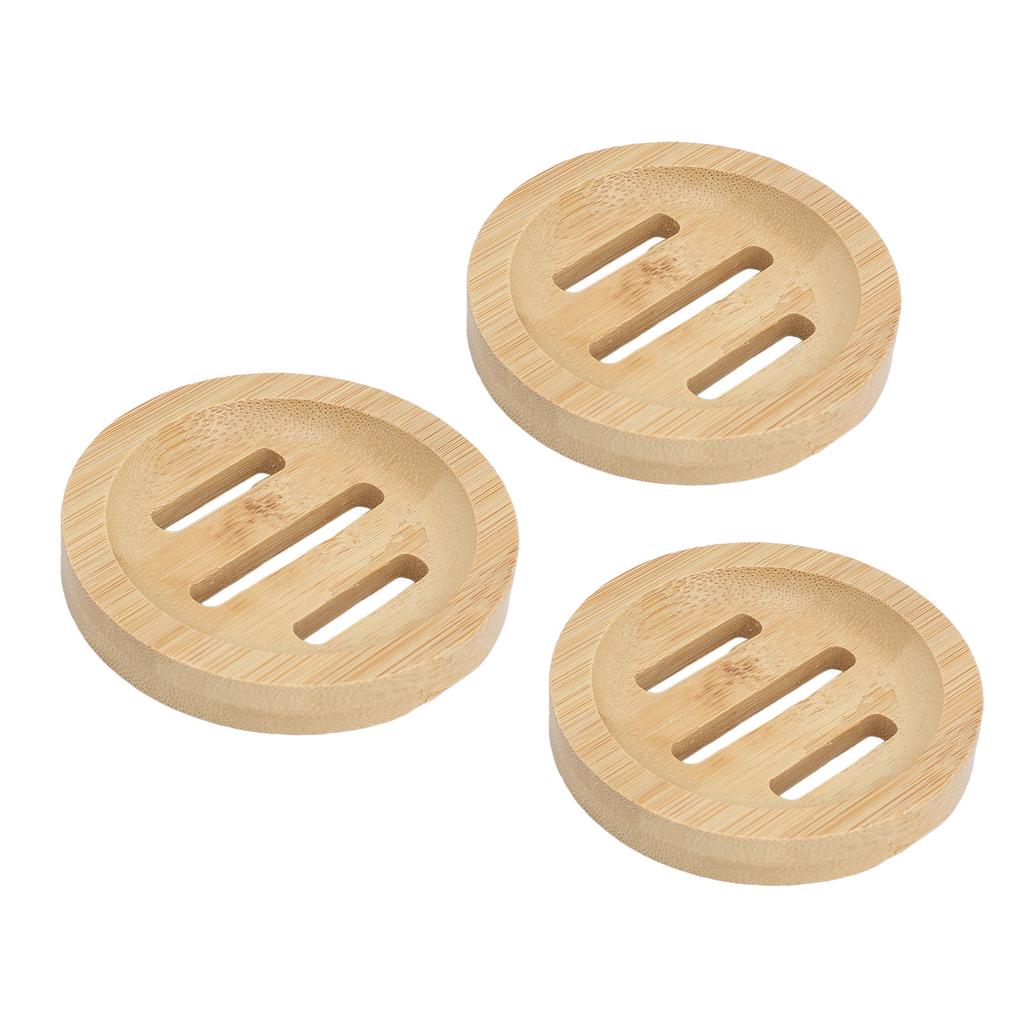 3 Stück Bambus Runde Seifenschale Zuhause Badezimmer Retro Elegant Selbstentwässernde Seifenhalter Ablage für Küche