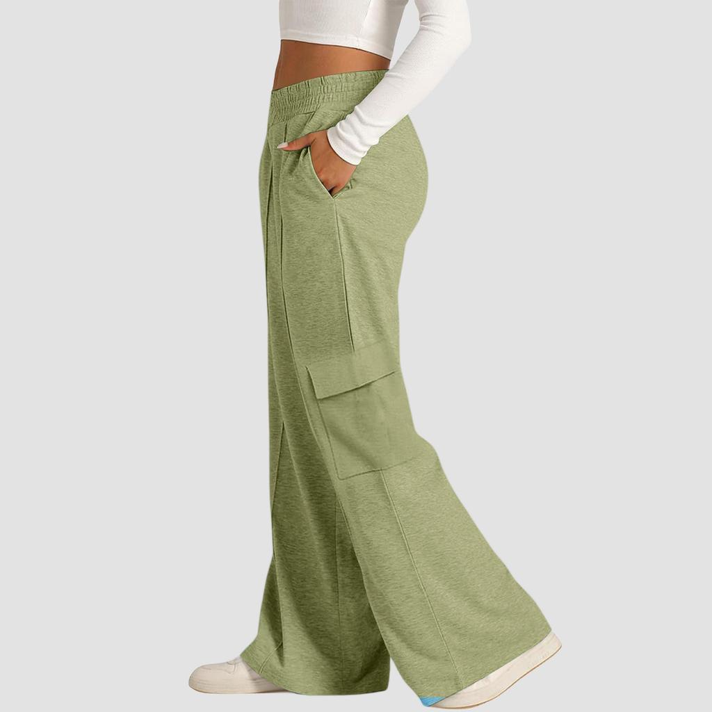 Women's Casual Fashion Solid Color Elastic Waist Drawstring Workwear Wide Leg Pants With Pockets