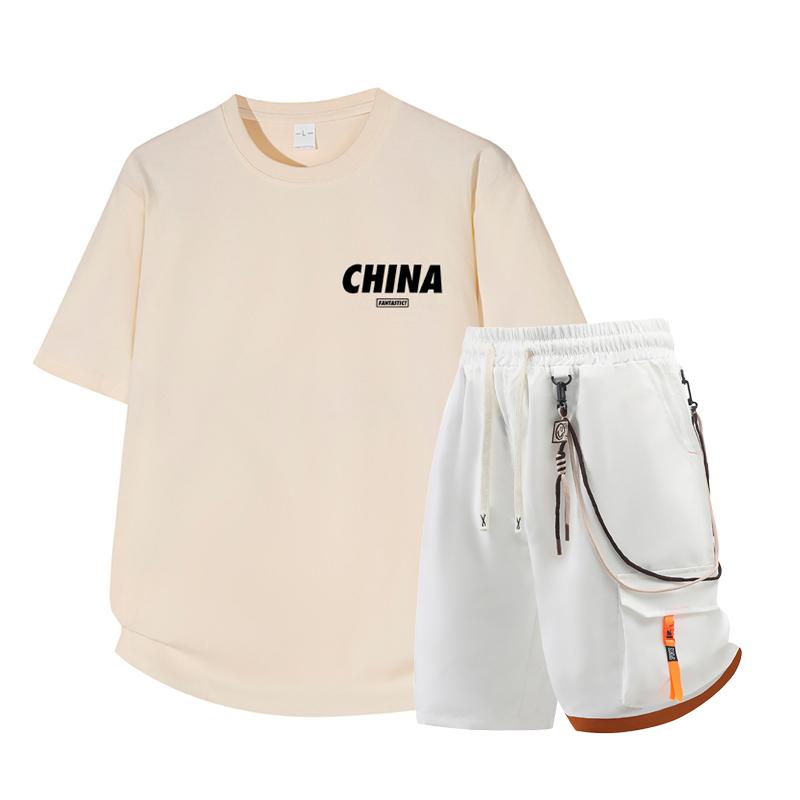 Dmo Men's Short Sleeved Set Summer Short Sleeved Slim Fit Upper Garment Men's Two-piece Set