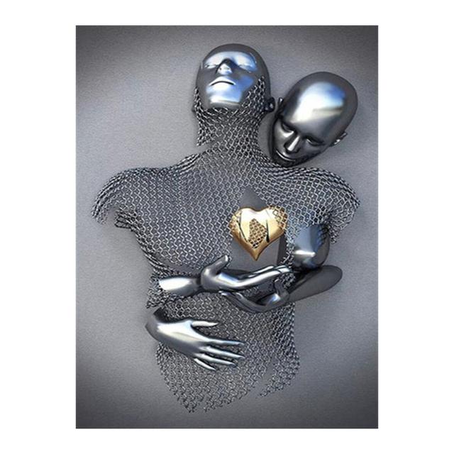 Metal Figure Statue Posters Print Modern Lovers Sculpture Canvas Painting Wall Art Wall Pictures for Room Home Decoration No Frame
