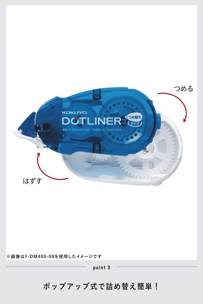 KOKUYO Dotliner Tape 1 Main Unit 1 Refill Glue, Black, + Tape, AM-TA-DM400-08ND-1R