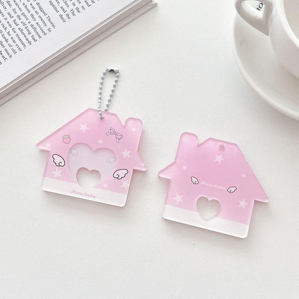

New 1 inch Photocard Holder House Shape Acrylic Idol Photo Holder Kawaii Mini Bag Pendant рожевий