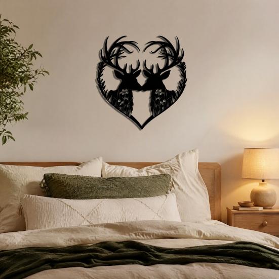 Durable Hanging Ornaments for Patio Metal Deer Heart Wall Decoration, Silhouette Couple Ornaments, Animal Art Decorative Accents Bedroom Sculpture