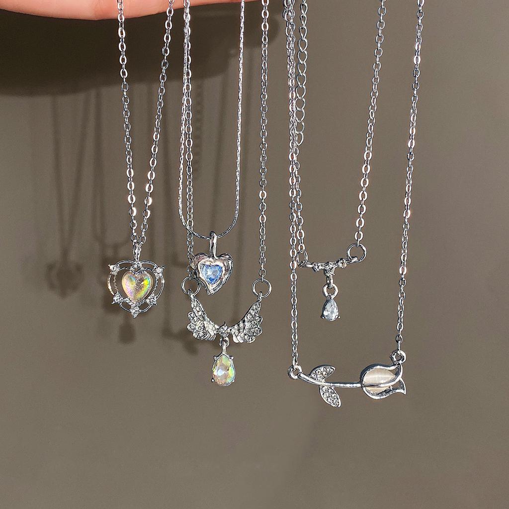 Y2K Anhänger Halsketten Sets Damen Kristall Schmetterling Engelsflügel Herz Halsketten Elegant Exquisit Tägliche Wear Schmuck Zubehör