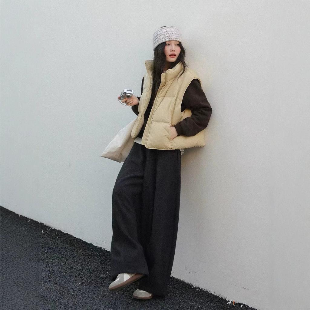 New Thickened Sleeveless Down Cotton Vest Autumn and Winter Versatile Simple Stand-Up Collar Vest Small Jacket