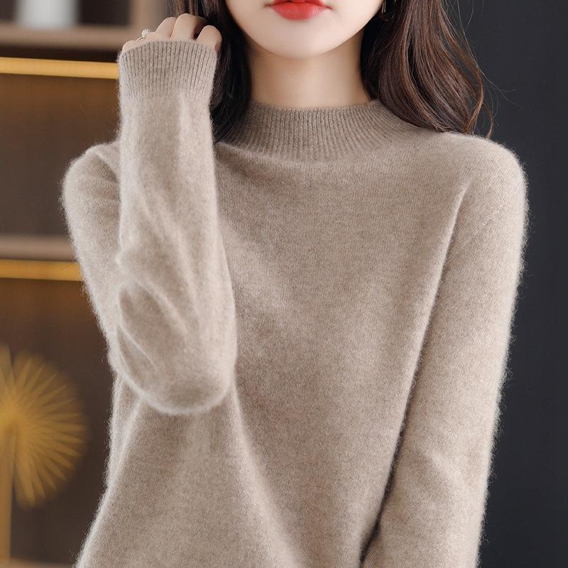 Women's Autumn New Woolen Sweater Women's Half High Neck Lined Readymade Knitwear Loose and Slim Sweater Underlay