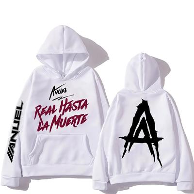 Anuel AA Grafikdruck Hoodie mit Tasche Harajuku Fleece Sweatshirt Langärmlig Punk Kleidung Unisex Vintage Weiche Pullover