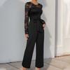 Fashion Women Jumpsuit Ladies Clothes Lace Stitching Zip-up Lace up Jumpsuit