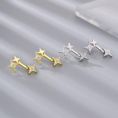 Orecchini placcati in argento S925, orecchini a forma di croce multiuso con zirconi, orecchini a forma di stella con diamanti scintillanti.