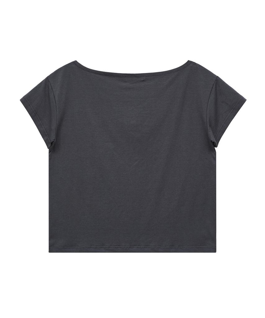 WAIKEI Mellow Dream Cloud Off-Shoulder Short-Sleeve T-Shirt Charcoal