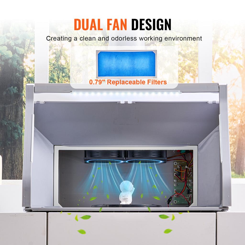 SucceBuy Airbrush Spray Booth Dual-Fans Portable Hobby Airbrush Paint Spray Booth Kit with LED Lights and Exhaust Extension Hose