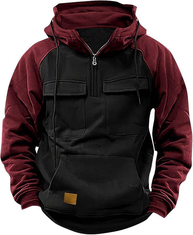 Men's Color Block Hooded Sweatshirt Jacket - 2024 Autumn/Winter Collection