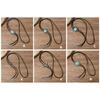 Men Women Western Cowboy Bolo Tie Vintage Turquoises Pendant Jewelry Leather Rope Necktie Tie Metal Feather Necklace
