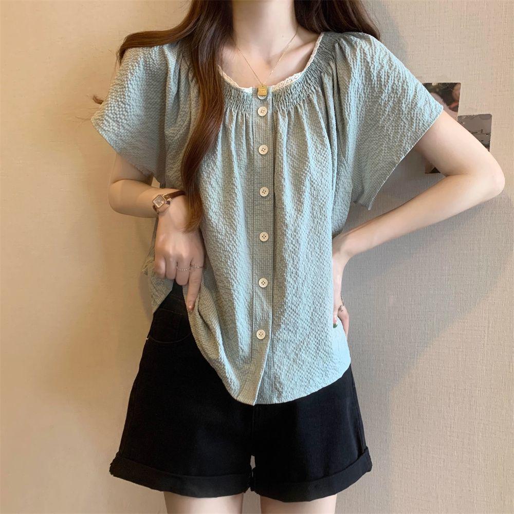 Women's Plus Size Short Sleeve Button T-Shirt - Loose Fit Summer Top