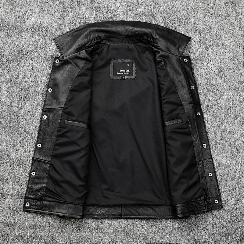 May Khaki Tooling Recut First Layer Rindslederjacke Herren Motorradweste Ärmellose Lederjacke