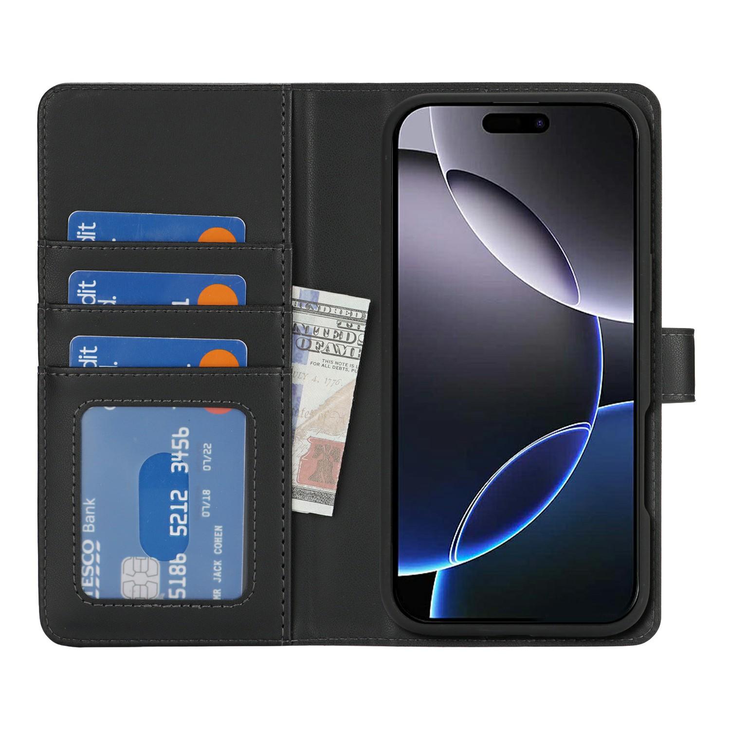 

For iPhone 16 Pro Wallet Case Compatible with MagSafe Anti-Drop Detachable PU Leather Phone Cover Dark Brown