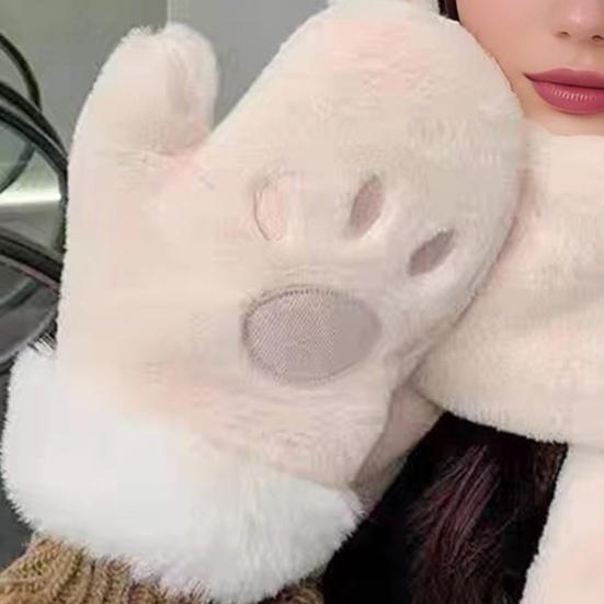 Women Hat Rabbit Ear Decor Thickened Warm 3 in 1 Hat Scarf Gloves Hiking Outings Shopping Winter Headwear