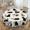 Simple Cartoon Cat, Black And White Plaid Pastoral Round Tablecloth, Household Table Cloth, Restaurant Decorative Cloth