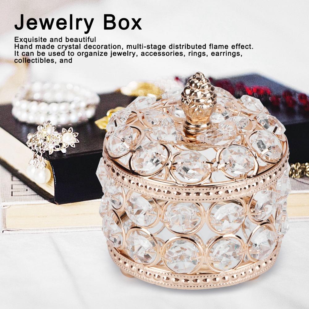 Iron Crystal Jewelry Box Electroplated Gold Jewelry Organizer Box  Women Jewelry Storage