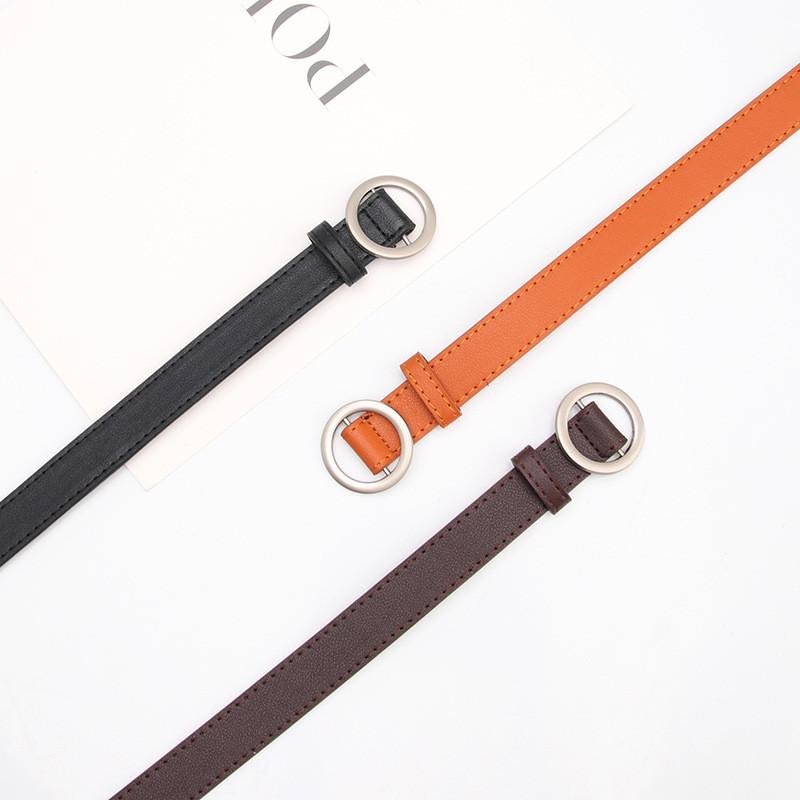 Minimalist Faux Leather Belt For Women With Alloy Round Buckle For Daily Use