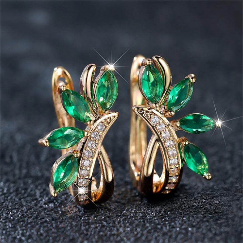 

Pinduoduo Hot Sale Water Drop Floral Shape Green Zircon Earrings Simple Stylish Women s Earrings