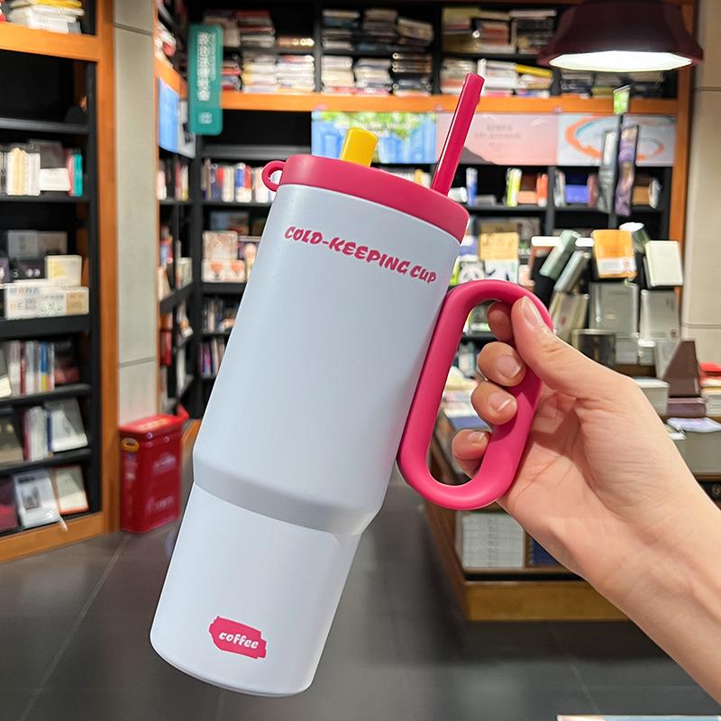Water bottle high value stainless steel thermos cup car portable handle car cup large capacity Bingba cup with straw