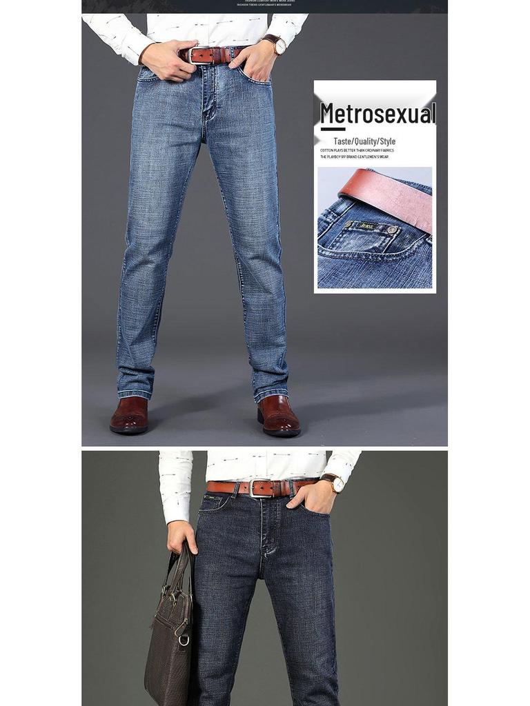 Wthinlee Men's Mid-High Waist Straight Leg Jeans - Spring & Autumn Business Casual Trendy Long Pants
