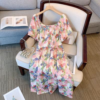 Plus Size Dames Zomer Nieuwe Lijn Hals Taille Bloemenjurk