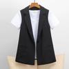 Women's Spring/Fall Mid-Length Single-Button Blazer-Style Sleeveless Vest Solid-Color Commuter Jacket
