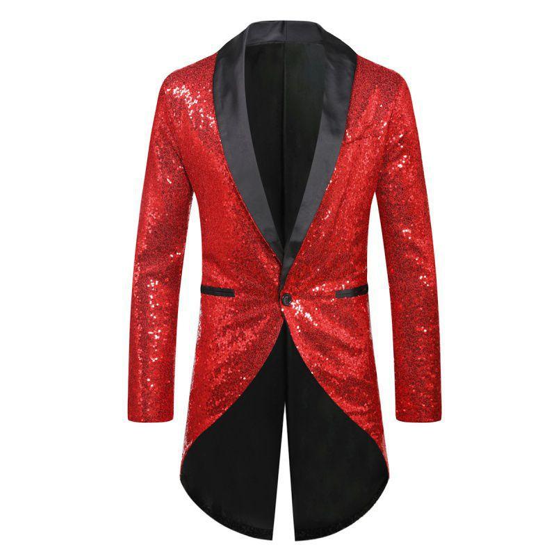 New Fashion Sequin Suit Men's One-Button Suit Tuxedo Medium and Long Suit