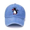Cartoon Penguin Print Baseball Cap Washed Cotton Curved Brim Peaked Cap for Men and Women Outdoor Street Sun Protection Hat