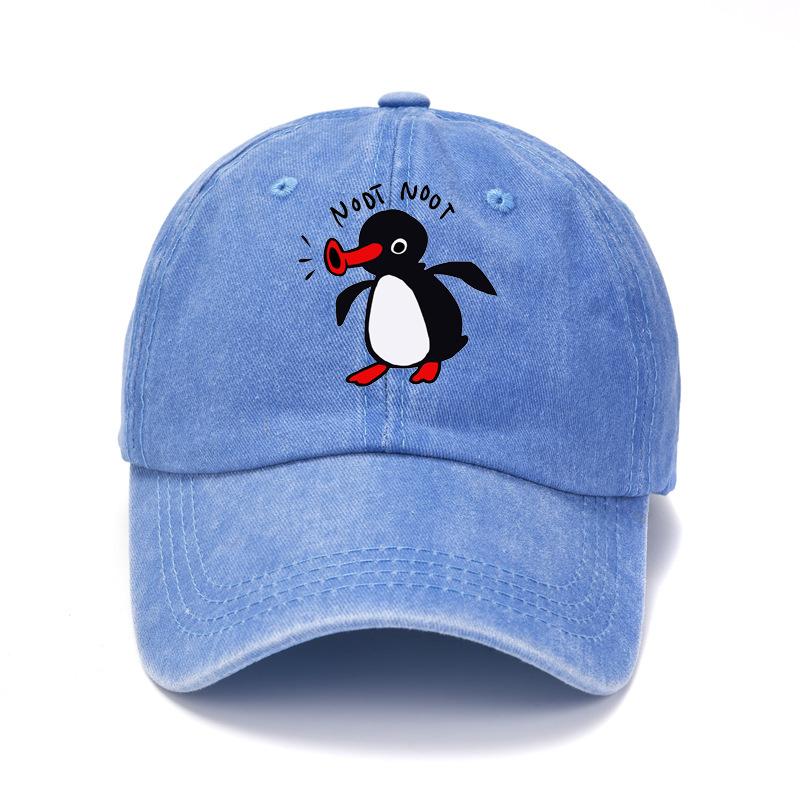 Cartoon Penguin Print Baseball Cap Washed Cotton Curved Brim Peaked Cap for Men and Women Outdoor Street Sun Protection Hat
