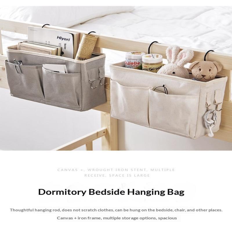 Bedside Hanging Organizer Multiple Pockets Durable Cotton Linen Large Capacity for Hospital Patient Bed Storage
