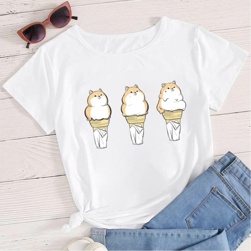 Adorable Shiba Inu Dogs Cartoon 3D Print Women's Tshirt Leisure Style Tops Fashion Soft Tshirts Spring Women's T-shirt
