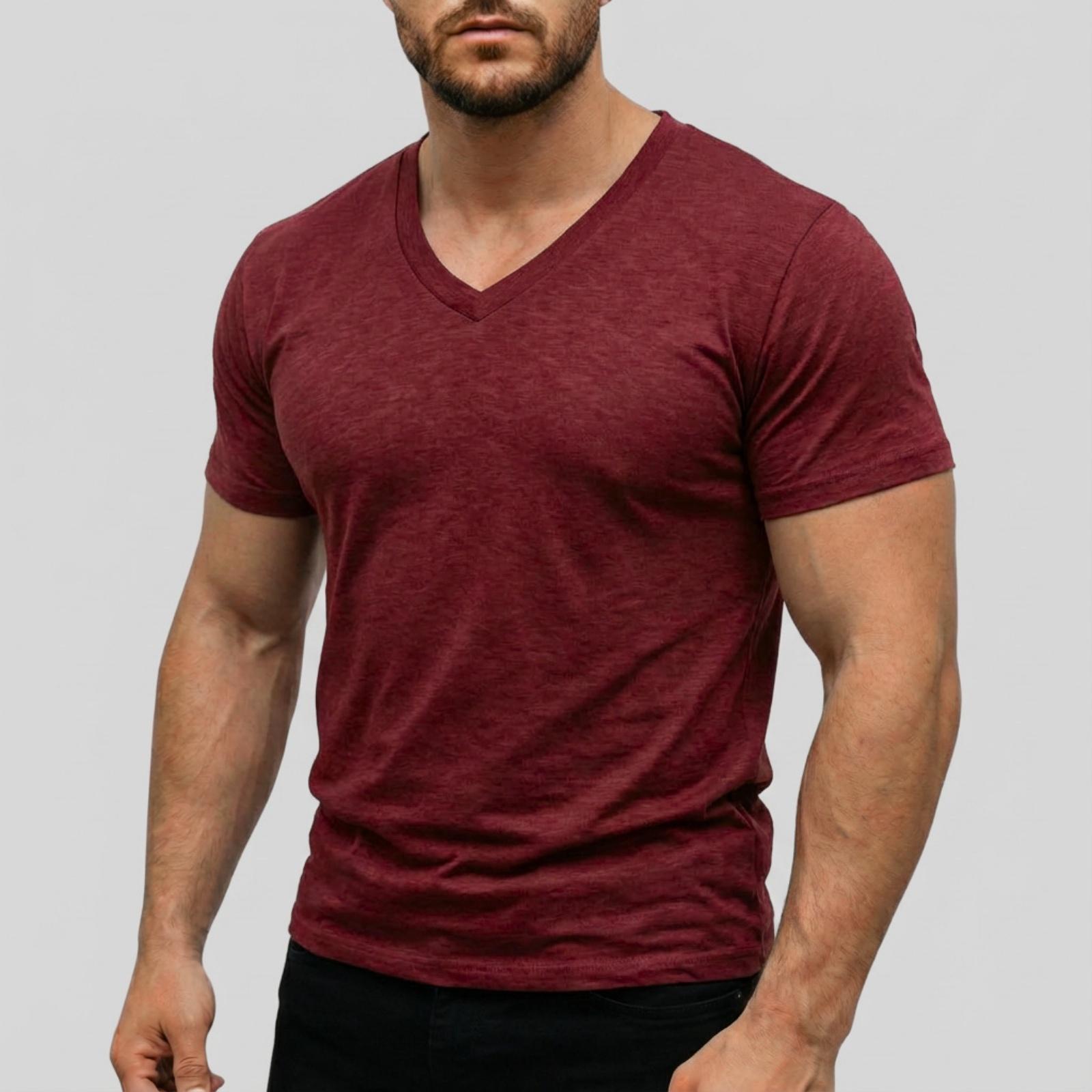 Men s Casual color Elastic Fabric Shortsleeved Roundneck Top XXXL красный 1140₽