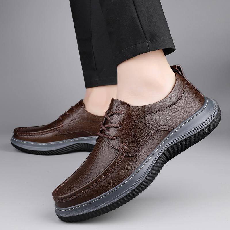 Fashion Walk Mens Oxford Shoes British Style Man Genuine Leather Casual Shoes Non-Slip Lace-Up Formal Dress Footwear Elegantes Men Shoe