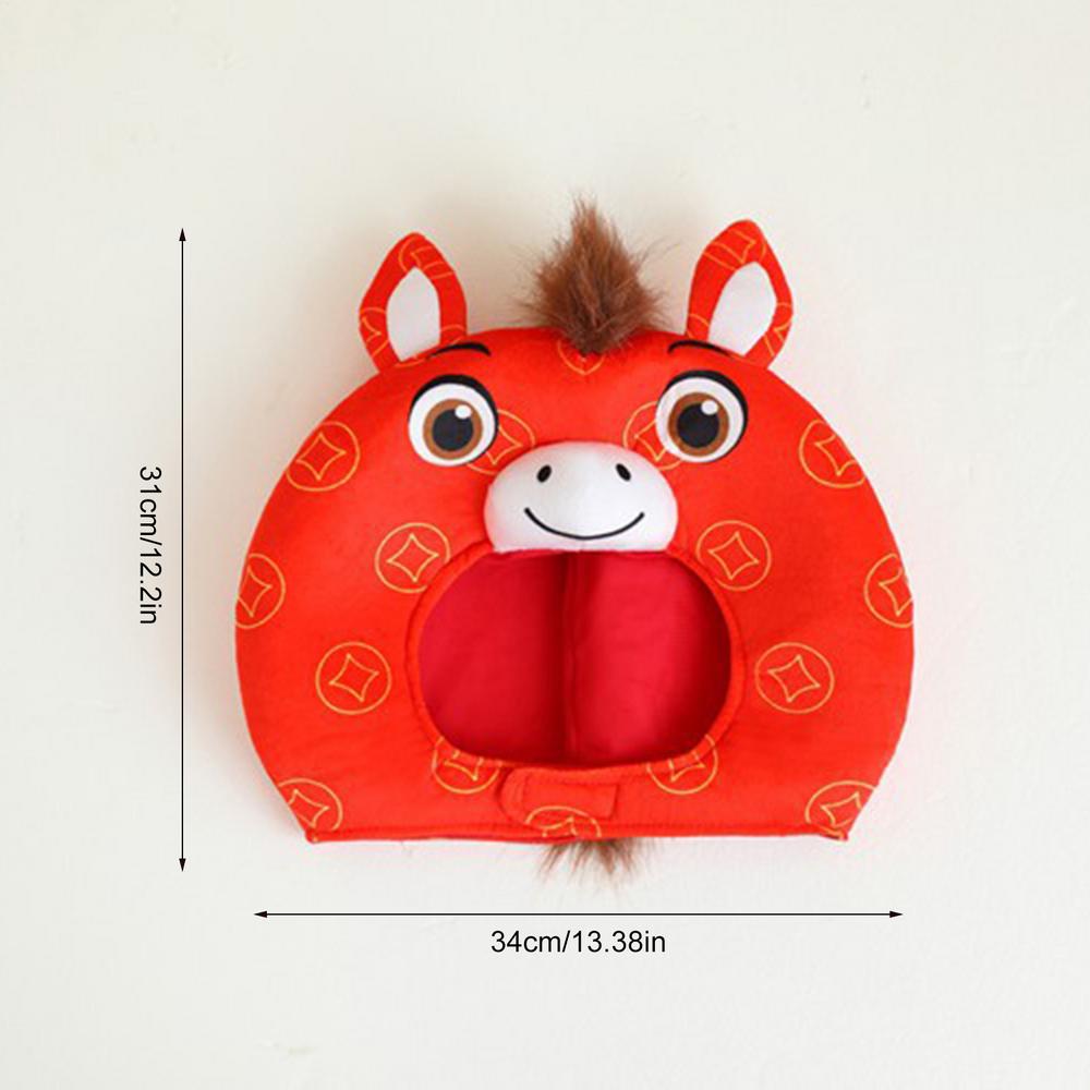 2026 Year of the Horse Headgear Funny Plush Horse Head Hat New Year Animal Costume for Adults Stage Performance Photo props
