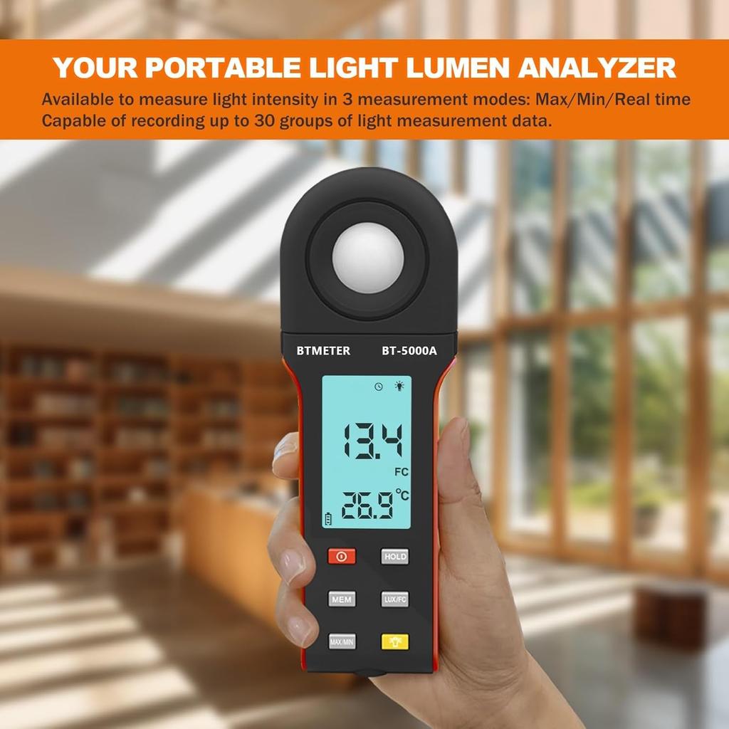 BTMETER Digital Illuminance Meter Light Meter Lumen Tester Brightness Photometer 5000A