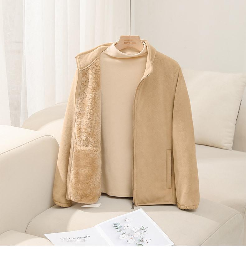 Women's Thick Fleece-Lined Jacket - Warm, Casual, Stand-Up Collar Cardigan for Autumn & Winter