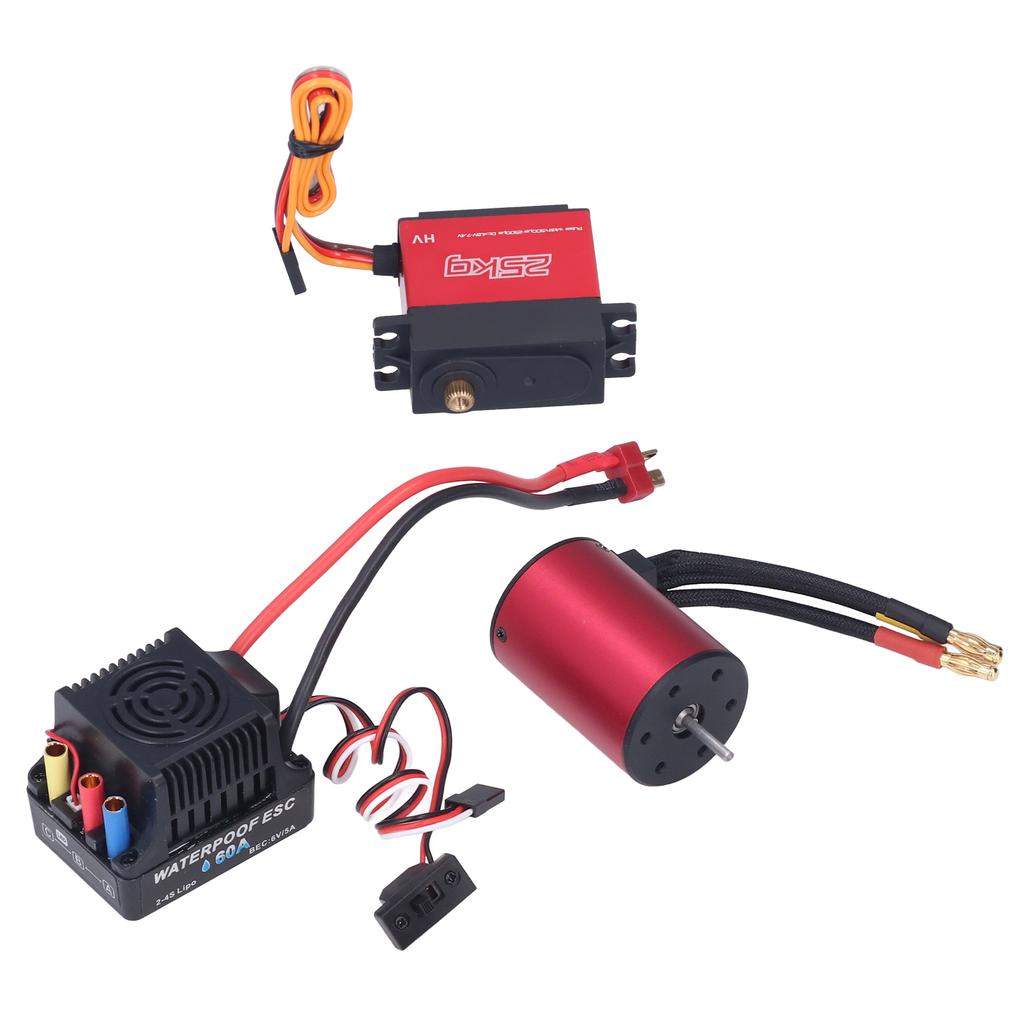 S3650 5200KV Brushless Motor Kit with 60A ESC 25KG Metal Steering Gear for 1 10 1 8 RC Car