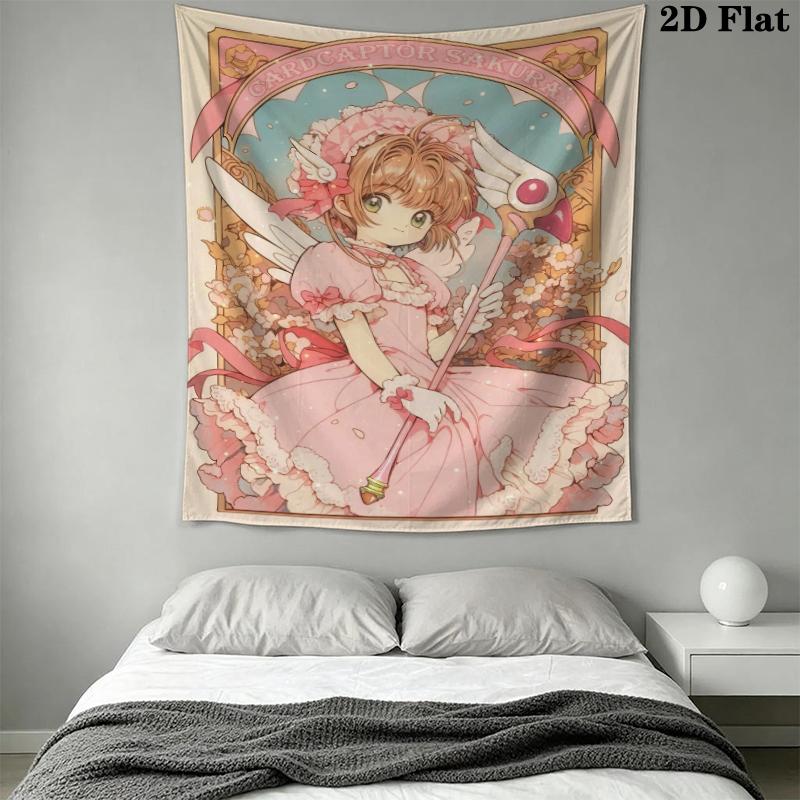 Cardcaptor Sakura Wall Tapestry Aesthetic Wall Hanging Printed Fabric Blanket Decorative Tapestries for Bedroom Living Room Home Decor